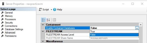 This screenshot shows how to enable containment for a given SQL Server instance