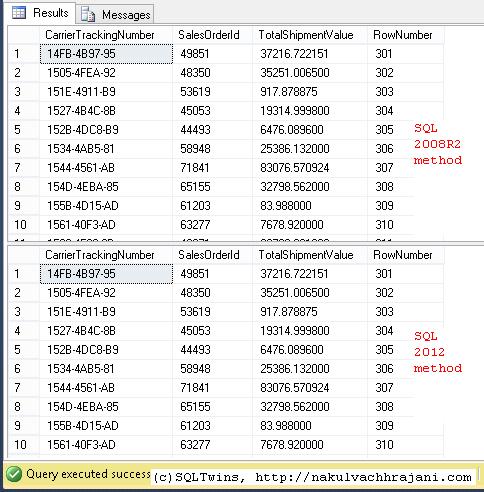 Shows the output of the various server-side paging mechanisms available for Microsoft SQL Server