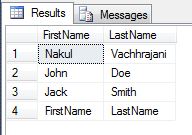 Simple table with test data for string concatenation demo