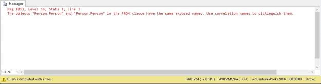 Msg 1013 indicating duplicate exposed names when the same object is referenced again in the query without an alias.