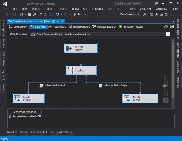 Data Flow Task used to demonstrate case-sensitivity of Lookup transformation
