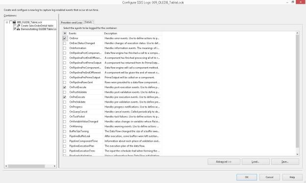 Event configuration done to log task activities as part of package logging