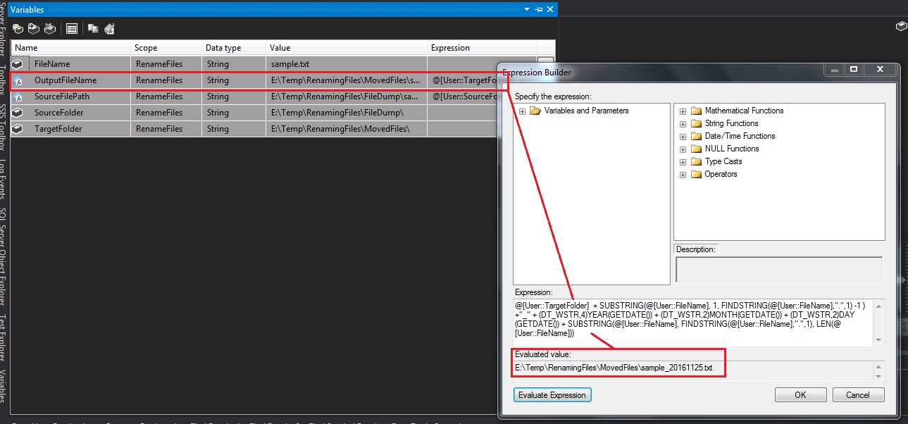 Variable to populate the new name for the output file using an Expression