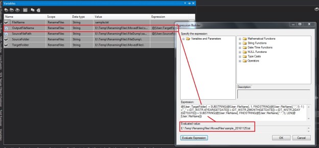 Variable to populate the new name for the output file using an Expression