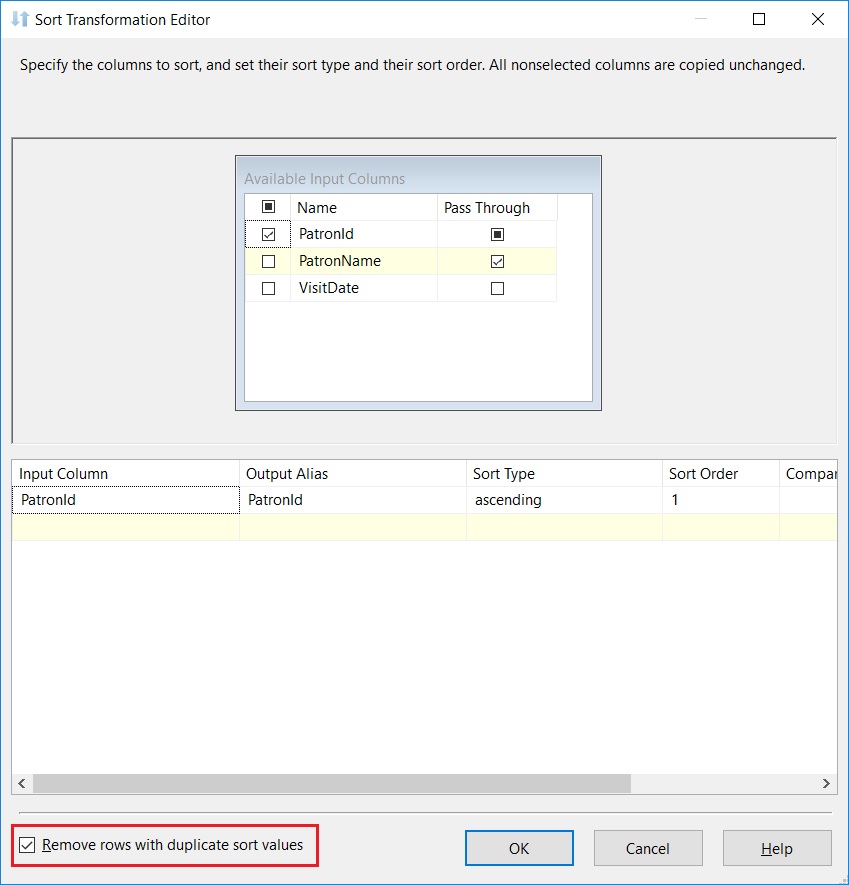 Configuring the SORT operator to perform a DISTINCT on the output rows