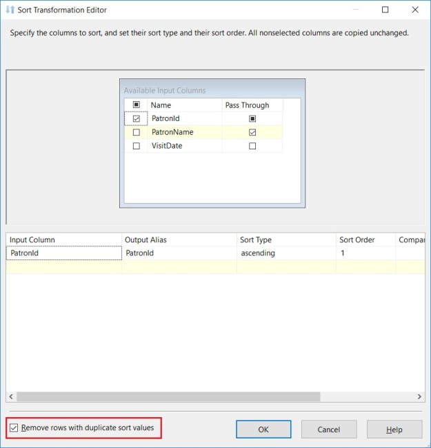 Configuring the SORT operator to perform a DISTINCT on the output rows