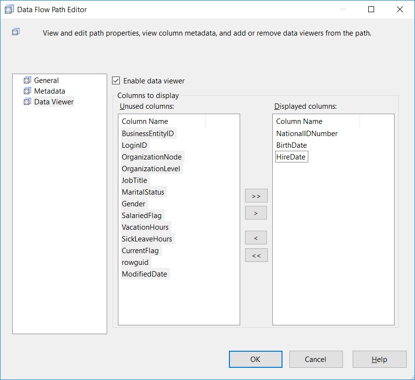 Selectively choosing columns visible on the Data Viewer